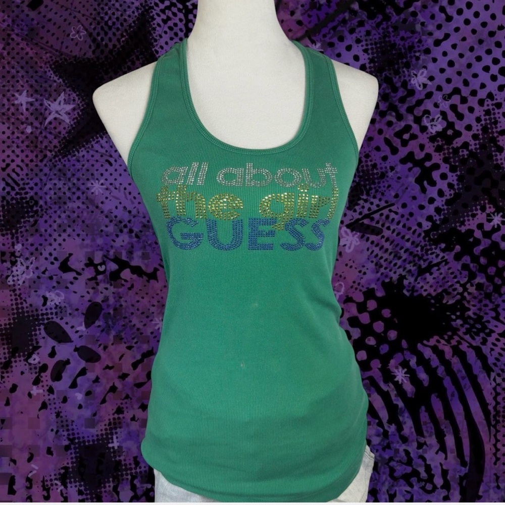 GUESS Vibrant Green Ribbed Tank all about the girl guess